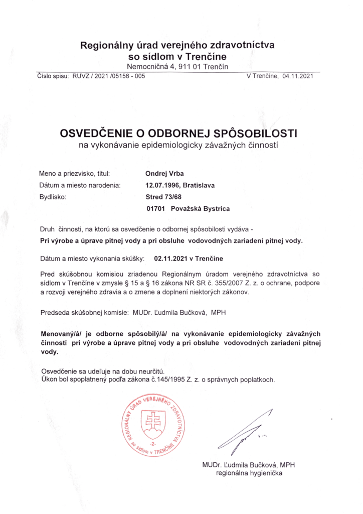 Certifikácia od RÚVZ - epidemiologicky závažné situácie